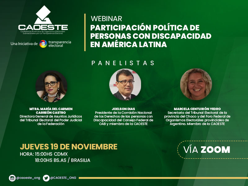 Participa del webinar "Participación política de personas con discapacidad en América latina" Charla Caoeste Accesibilidad 1