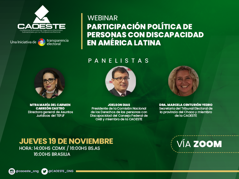 Participa del webinar "Participación política de personas con discapacidad en América latina" Charla Caoeste Accesibilidad
