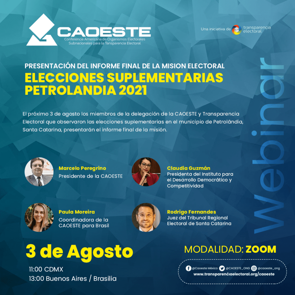 Webinar "Informe final Observación Electoral Suplementarias de Petrolândia" Flyer Caoeste 1024x1024